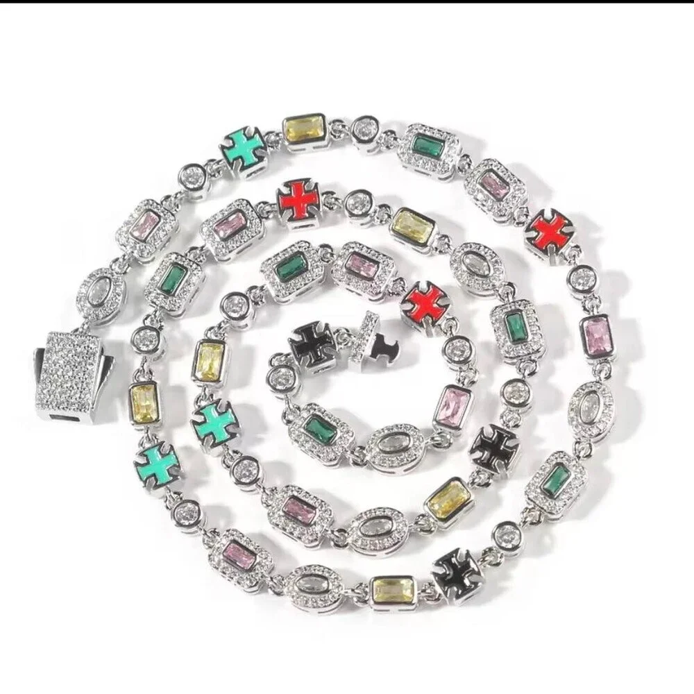 Multi Colored Gemstone Cross Necklace 20inch